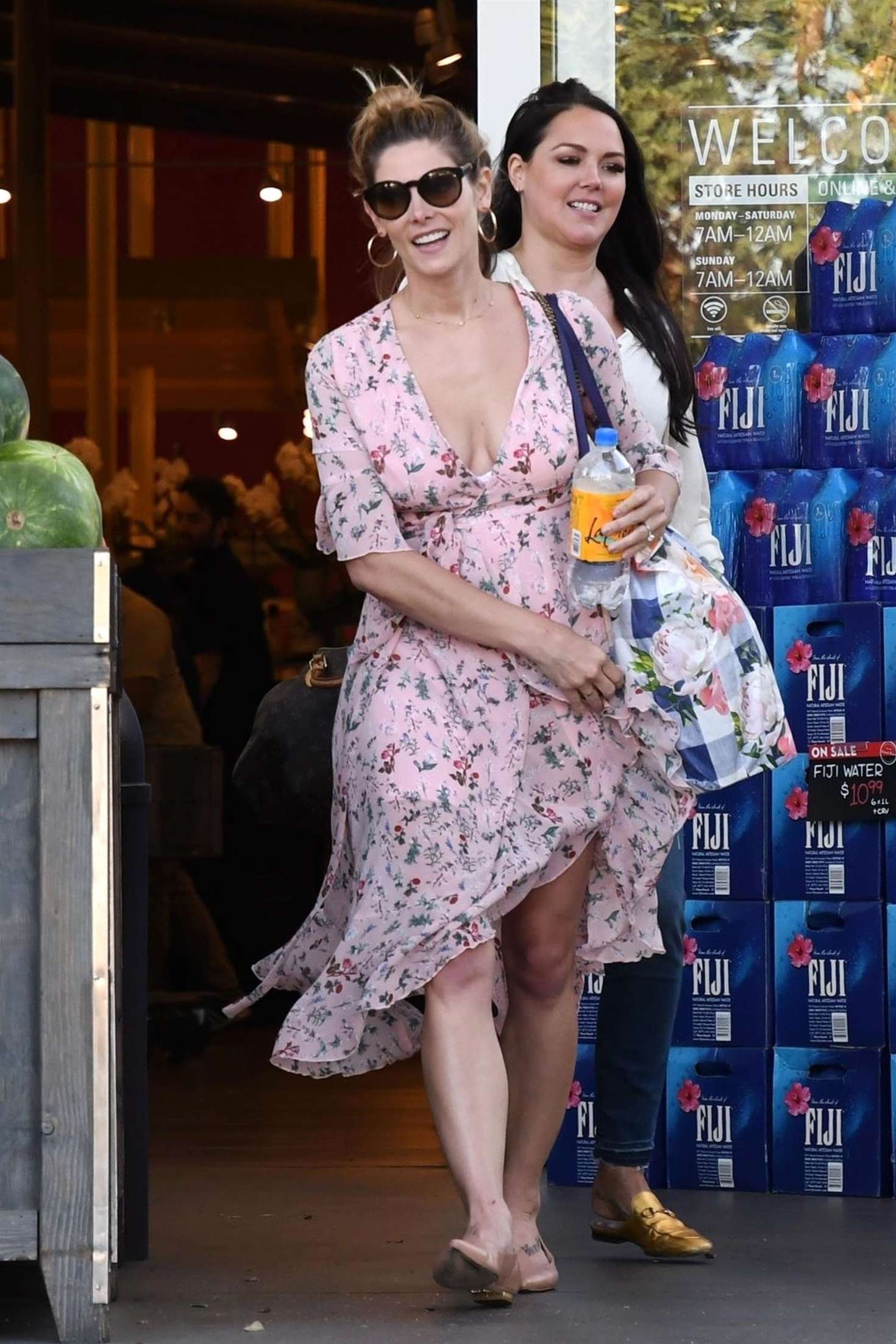 Ashley Greene in Floral Print Dress at Bristol Farms in Los Angeles