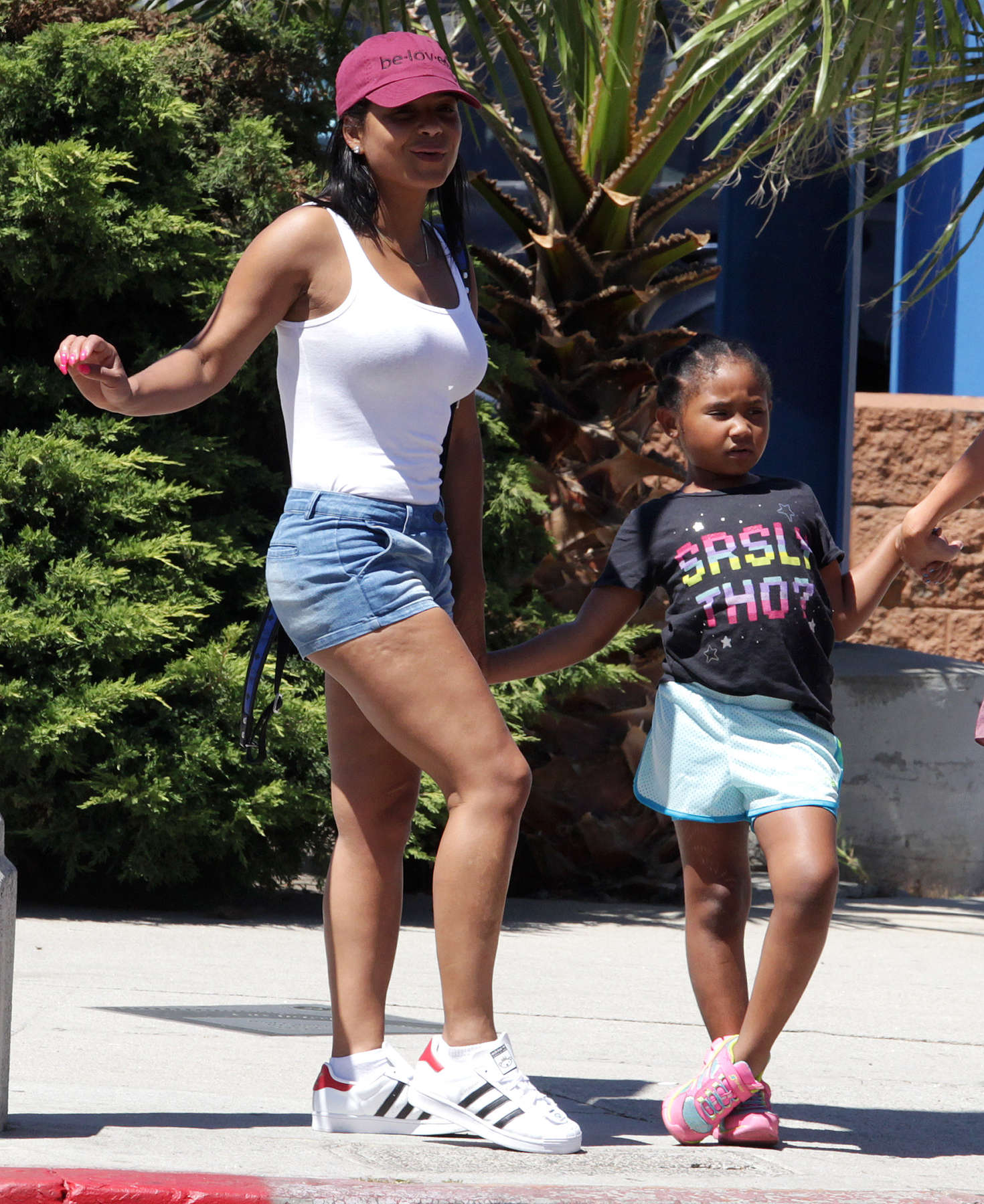 Christina Milian in Denim Shorts out for lunch in Studio City