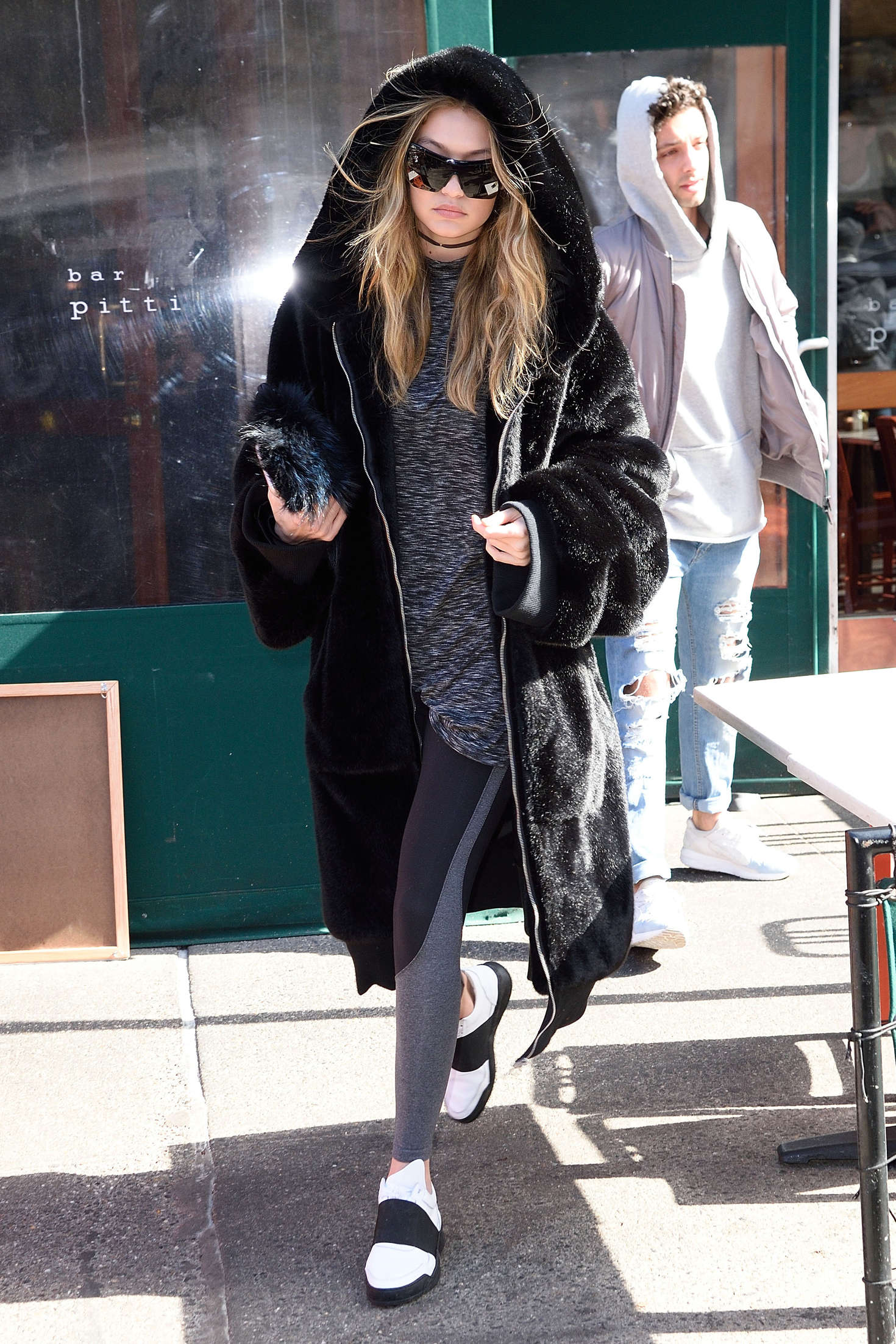 Gigi Hadid in Black Fur Coat Out in New York City