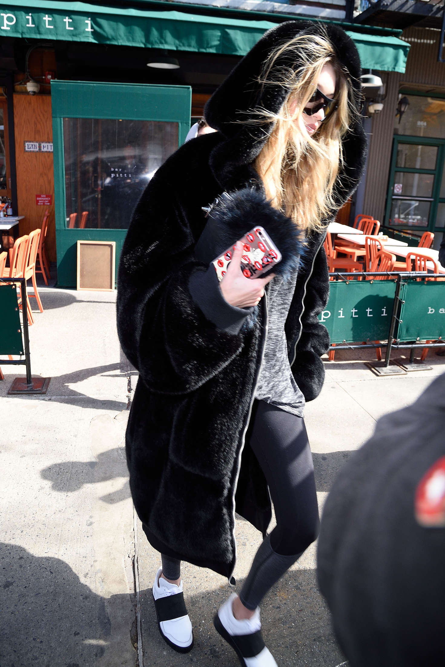 Gigi Hadid in Black Fur Coat Out in New York City