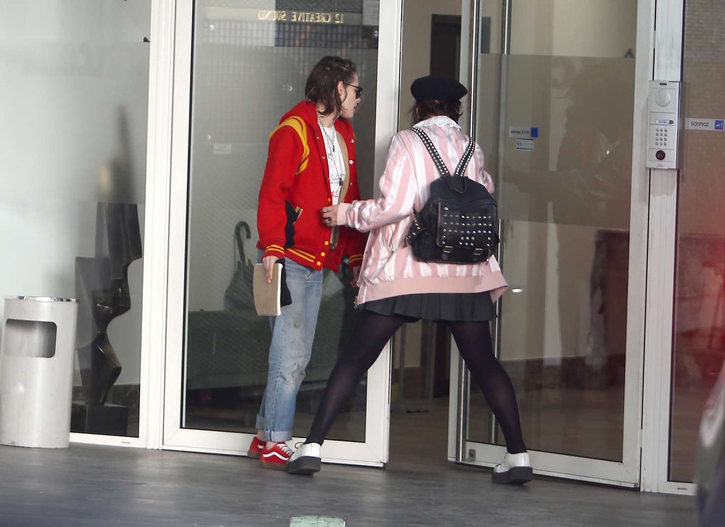 Kristen Stewart in Red Jackets Out in Paris