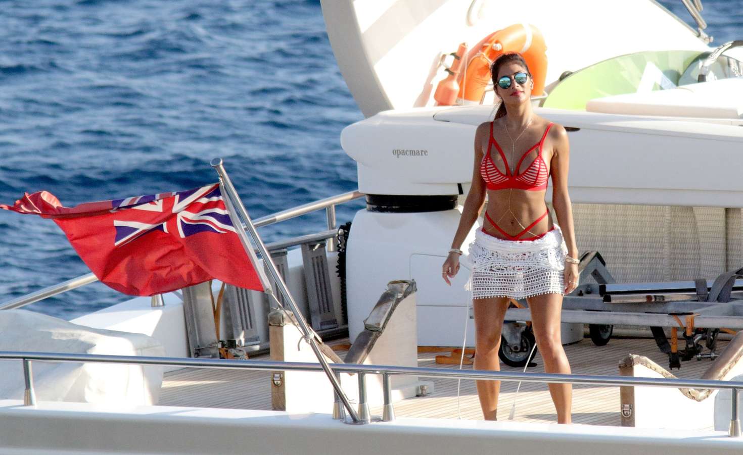 Nicole Scherzinger in Red Bikini on yacht in Mykonos