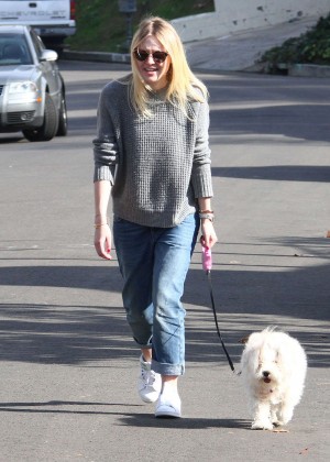 Dakota Fanning in Jeans Walking her dog in LA