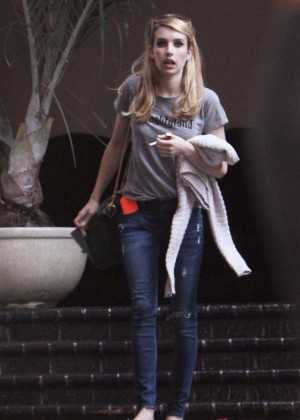 Emma Roberts in Jeans Outside Chateau Marmont in LA