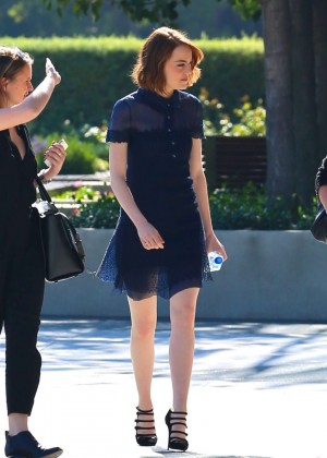 Emma Stone in Blue Mini Dress out in LA