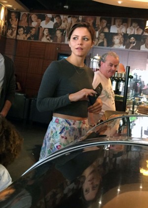 Katharine McPhee in Mini Skirt at Coffee shop in LA