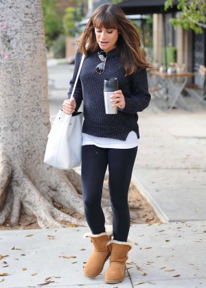 Lea Michele in Leggings Leaving Le Pain Quotidien in West Hollywood