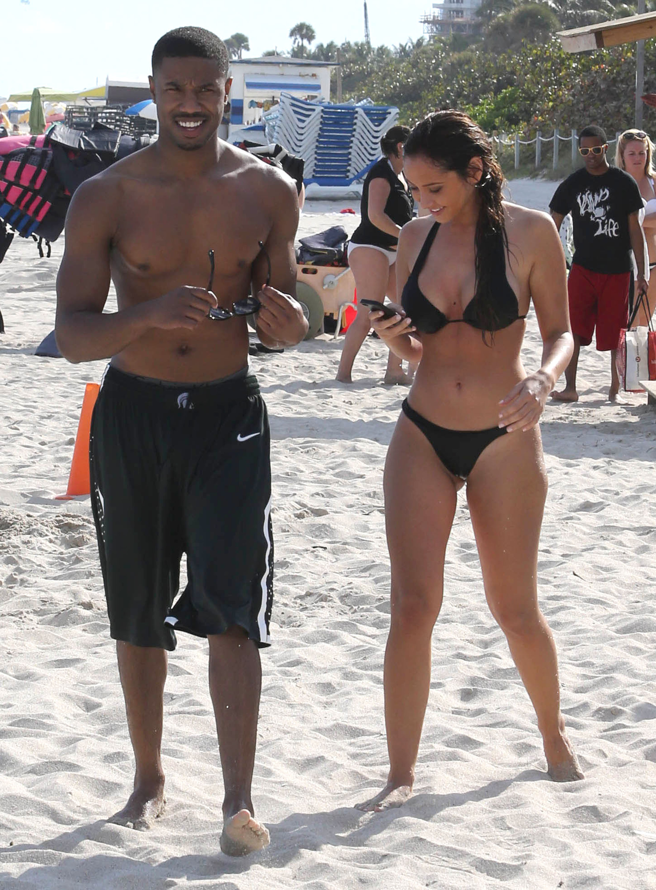 Michael B Jordan With Hot Girl on beach -01 | GotCeleb