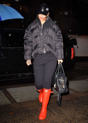 Rihanna in Red Boots Leaves Recording Studio in NY