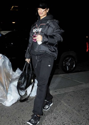 Rihanna in Black out in NYC