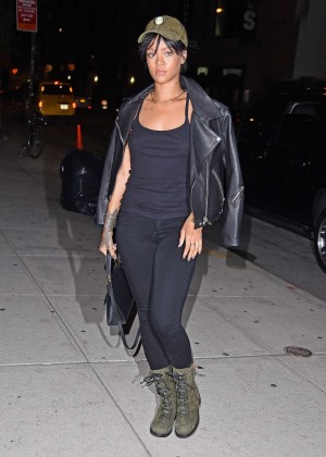 Rihanna in Tights Stopping by a studio in NYC