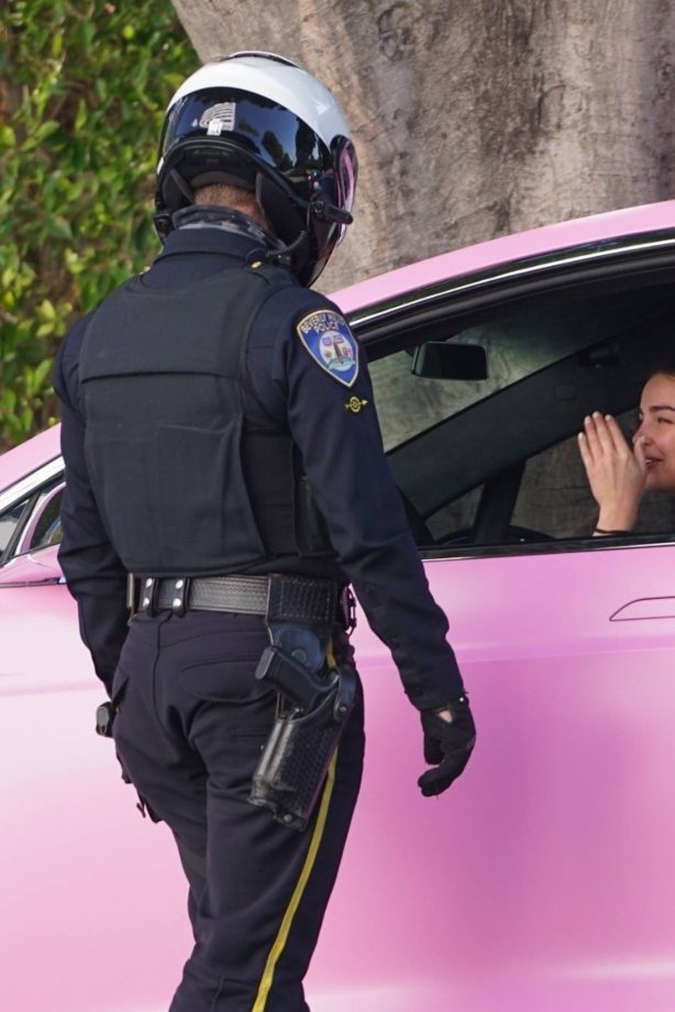 Addison Rae - Spotted getting a ticket in Beverly Hills for speeding