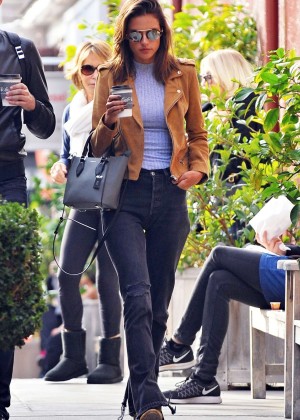 Alessandra Ambrosio grabs some coffee with a friend in Brentwood