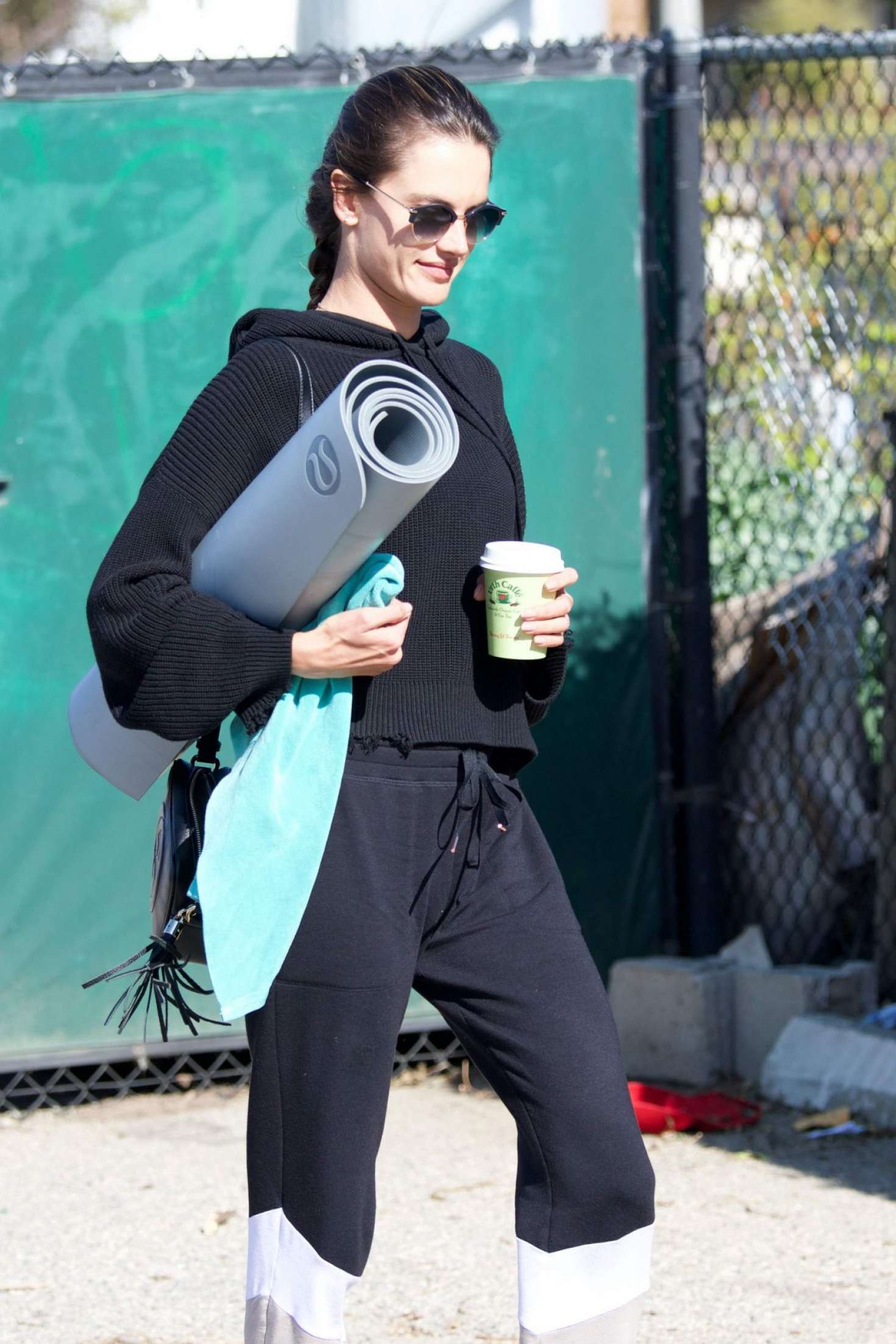 Alessandra Ambrosio in Black Sweatpants Heads for yoga class in LA ...
