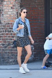 Alessandra Ambrosio in Mini Dress and Jeans Jacket - Out in Brentwood