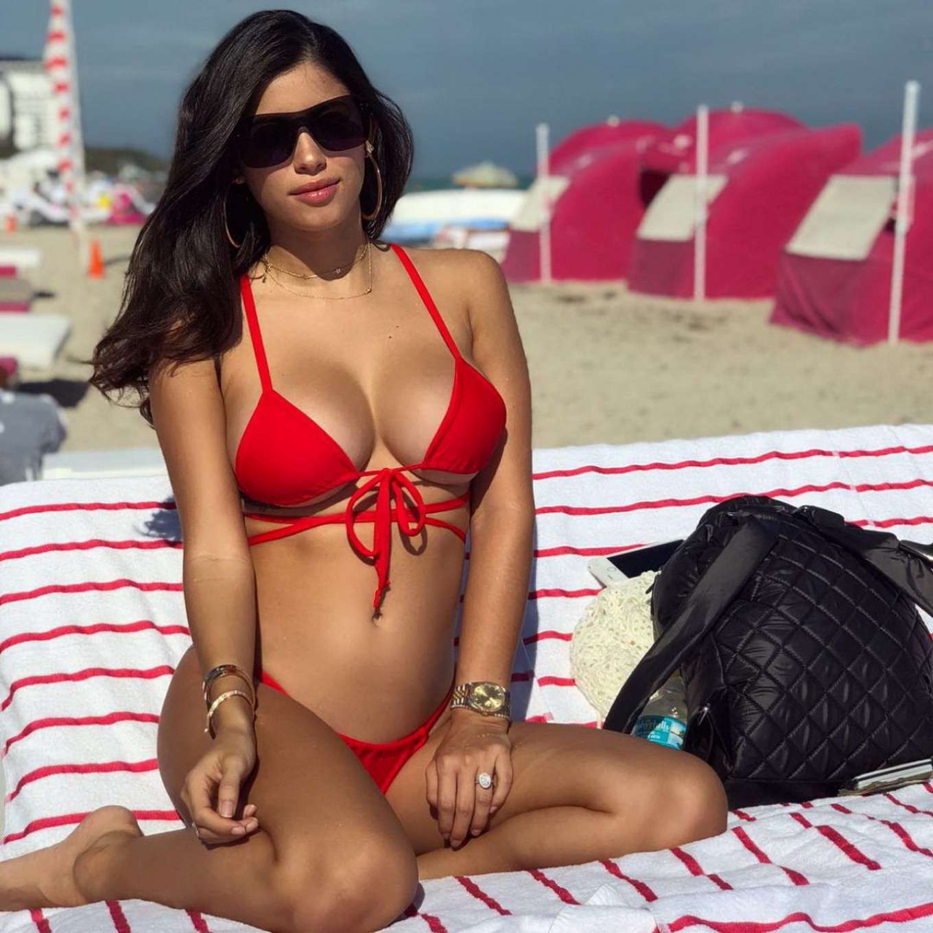 Alexandra Michelle Rodriguez in Red Bikini on the Beach in Miami | GotCeleb