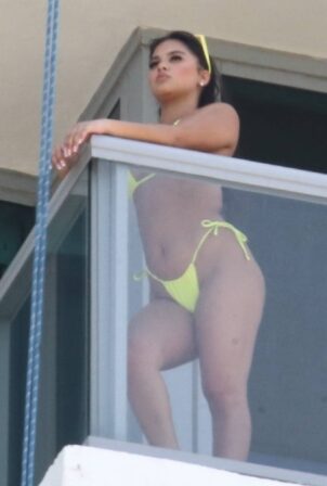 Aliana Mawla - In a yellow bikini at her hotel balcony in Miami