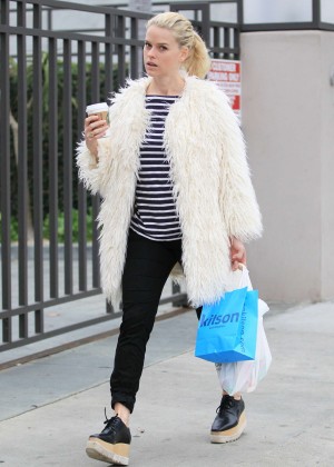 Alice Eve in White Fur Coat Out in Los Angeles