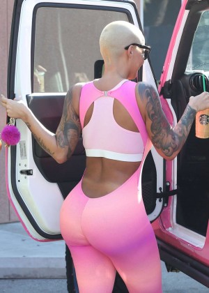 Amber Rose in Pink Spandex Body Suit in Studio City