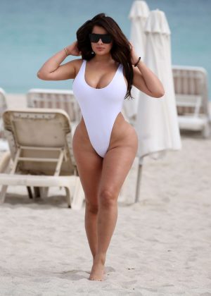 Anastasiya Kvitko in White Swimsuit on the beach in Miami