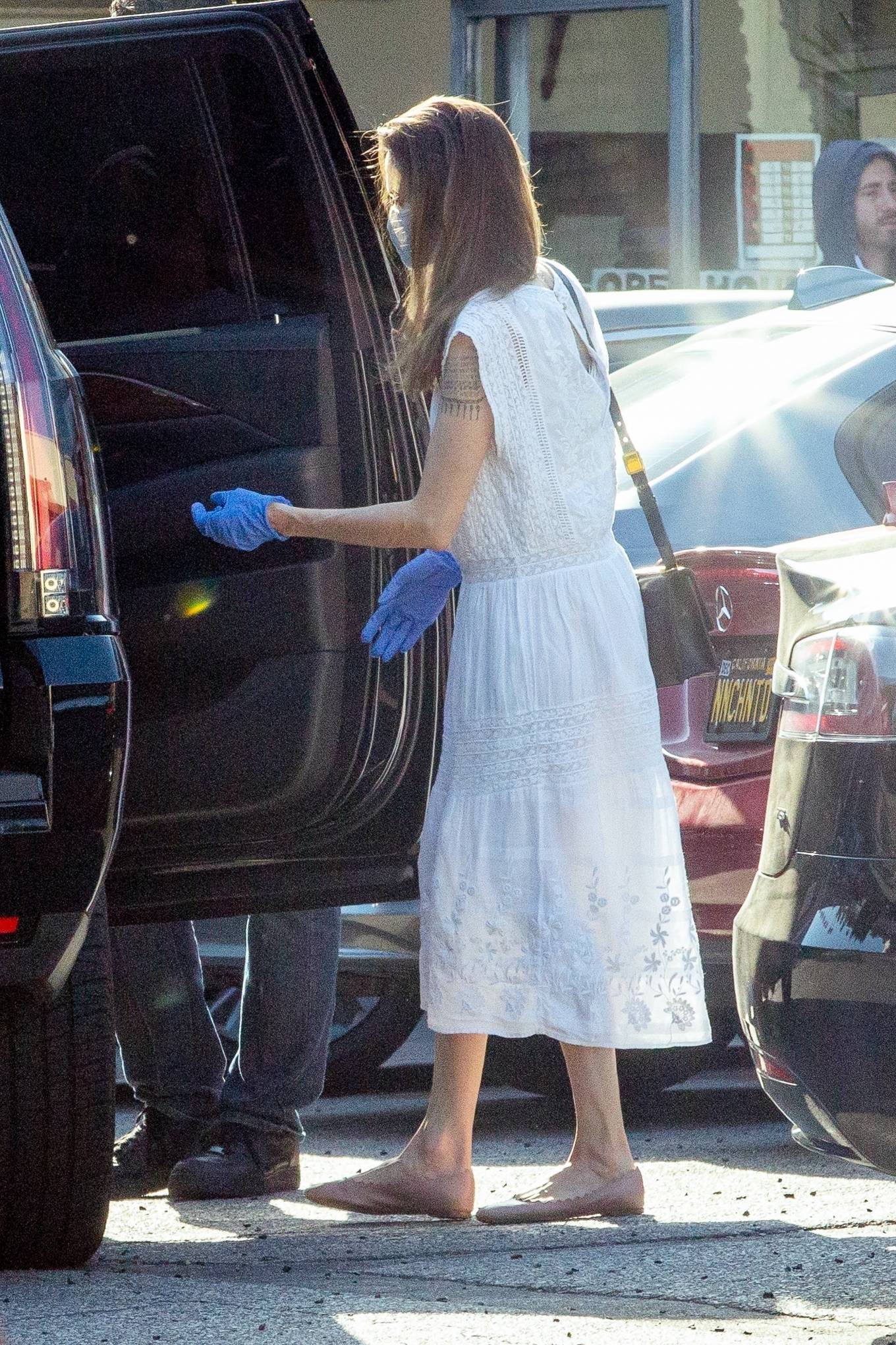 Angelina Jolie 2020 : Angelina Jolie in White Dress – Out in Los Feliz-21