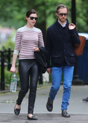 Anne Hathaway in Leather out in New York