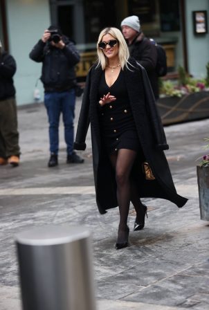 Ashley Roberts - In all black at Heart radio in London