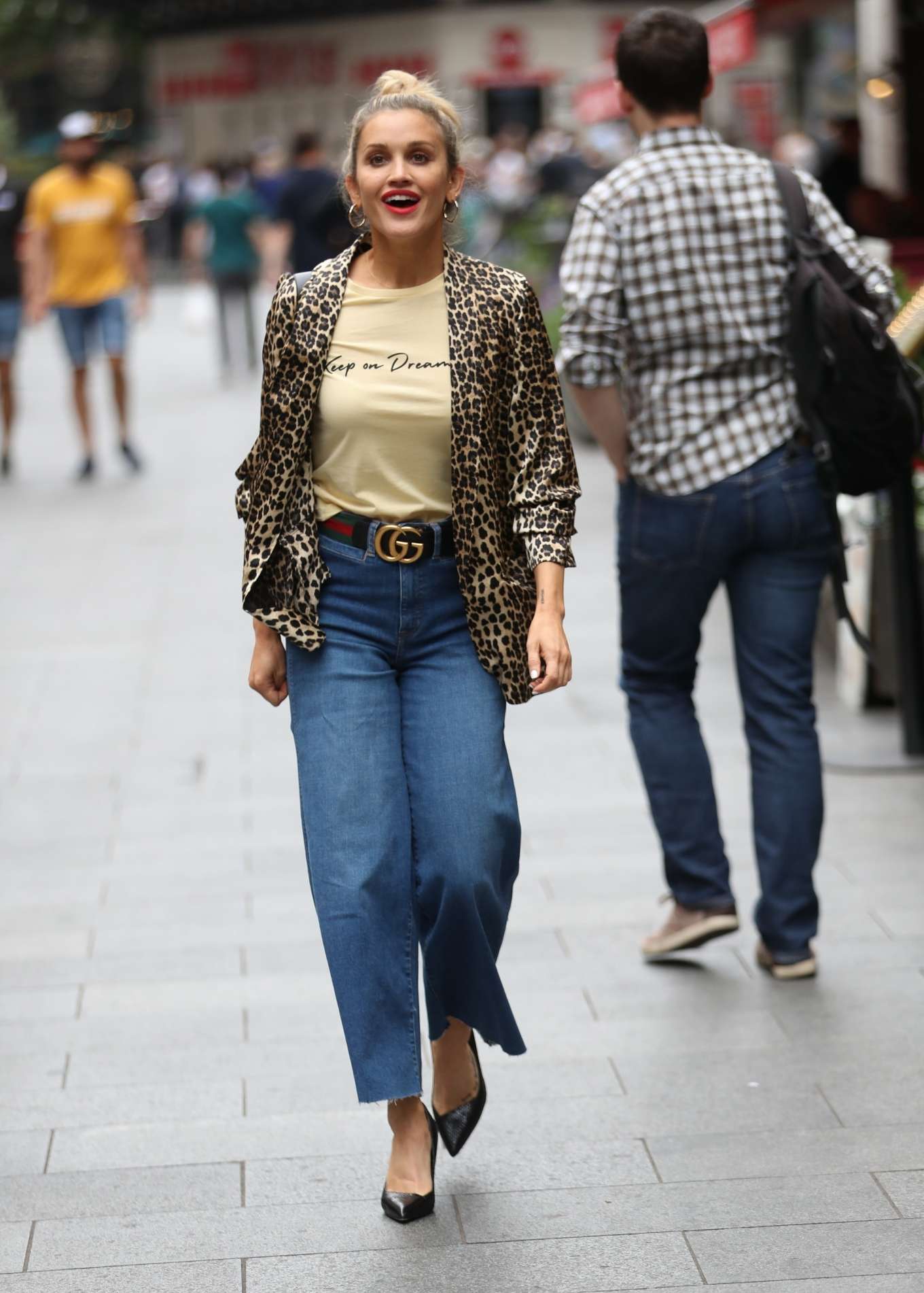 Ashley Roberts in Animal Print Coat â€“ Leaving Global Radio Studios in London