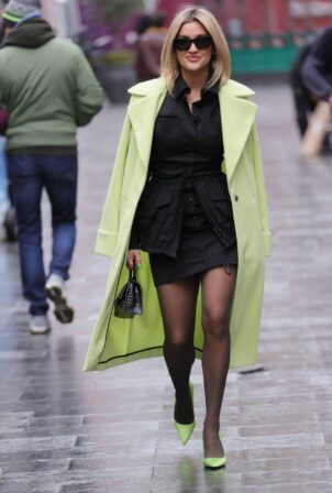 Ashley Roberts - In lime green coat at Heart radio in London
