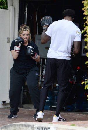 Bebe Rexha - Seen while boxing with a trainer in Los Angeles