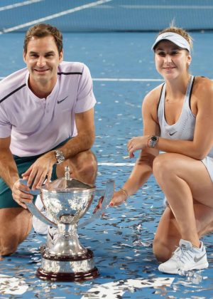 Belinda Bencic and Roger Federer - 2018 Hopman Cup mixed Teams Tennis Tournament in Perth