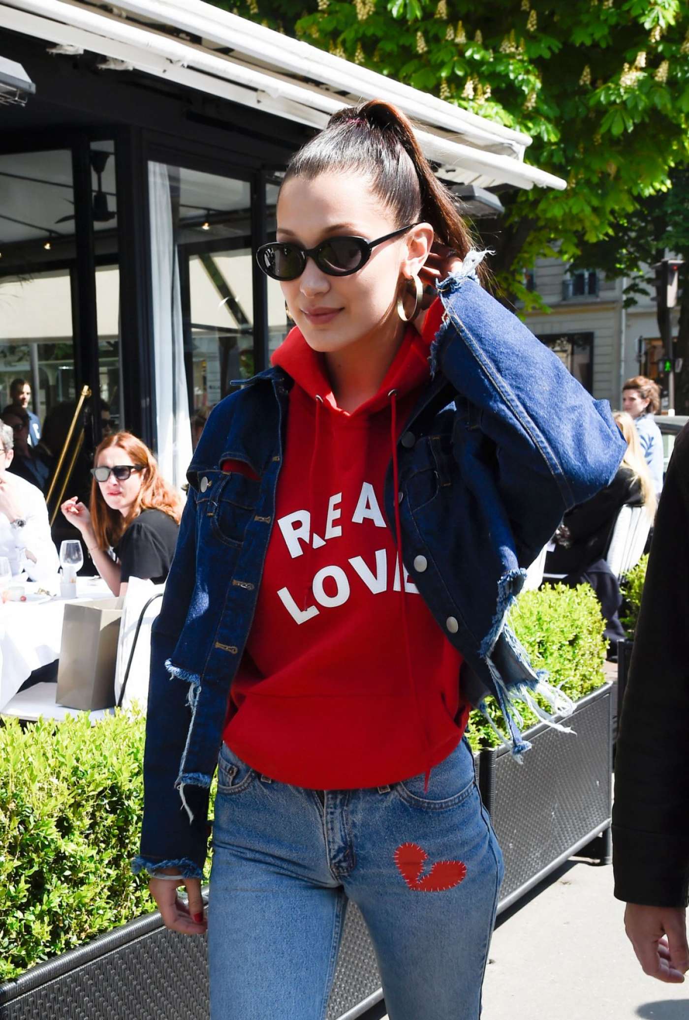 Bella Hadid in Jeans at L'avenue in Paris | GotCeleb