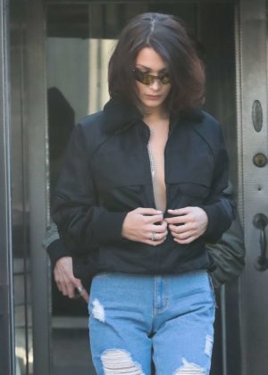 Bella Hadid in Ripped Jeans out in New York City