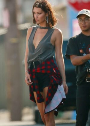 Bella Hadid on set of a Photoshoot in Los Angeles