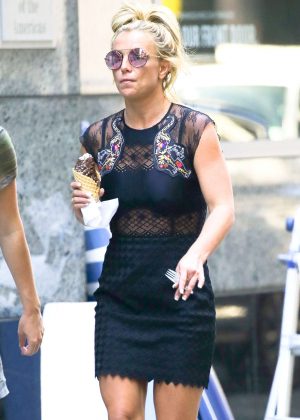 Britney Spears in Black Mini Dress out in New York City