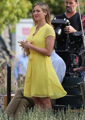 Brittany Snow in Yellow Dress Filming a commercial in LA