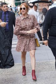 Brittany Snow in Animal Print Mini Dress - Out in NYC