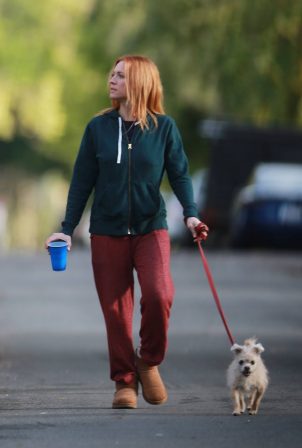 Brittany Snow - Walk her dog out in Los Angeles