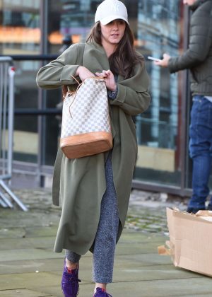 Brooke Vincent in Long Coat at Key Radio in Manchester