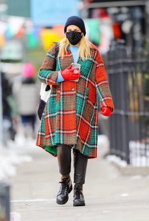 Busy Philipps - Wearing a La Double J Check multicolor in twisted wool coat in New York