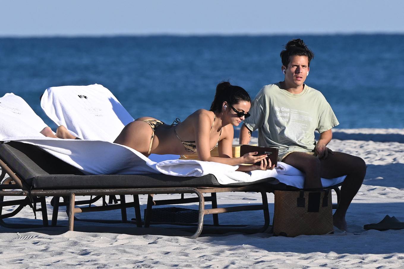 Camila Mendes 2024 : Camila Mendes – In a striped bikini with boyfriend Rudy Mancuso in Miami-04