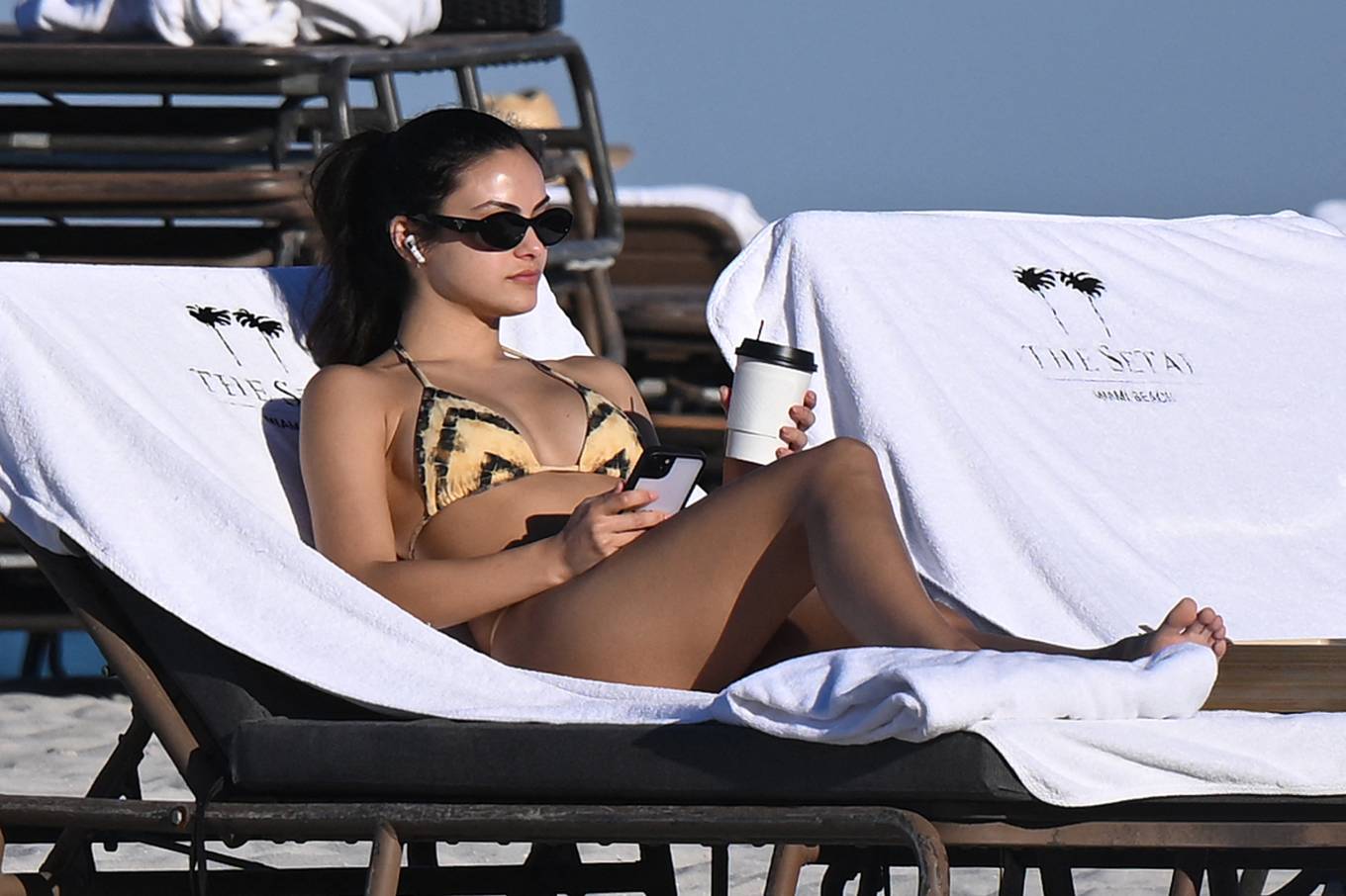 Camila Mendes 2024 : Camila Mendes – In a striped bikini with boyfriend Rudy Mancuso in Miami-14