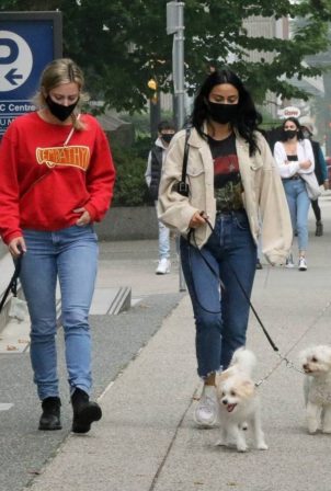 Camila Mendes with Lili Reinhart and Madelaine Petsch - spotted on an dog walk in Vancouver