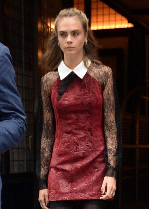 Cara Delevingne in Short Red Dress in New York City