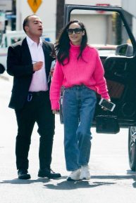 Cara Santana - In pink sweater and jeans arrives at the San Vicente Bungalows