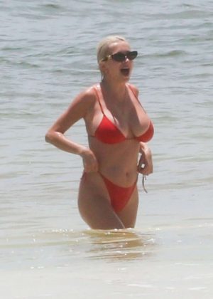 Caroline Vreeland in Red Bikini at a Beach in Tulum