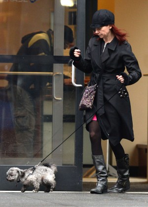 Carrie Preston walking her dog Chumley in NY