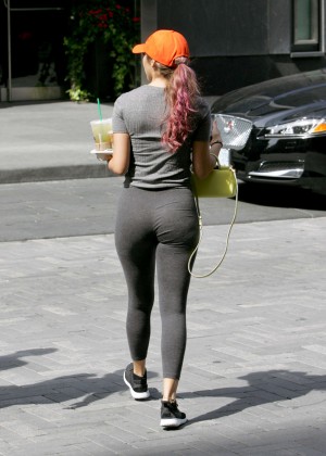 Chantel Jeffries in Tights at a Starbucks in Toronto