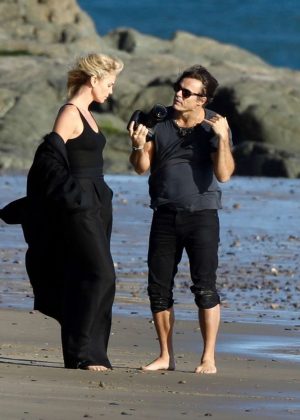 Charlize Theron on a Photoshoot in Malibu Beach