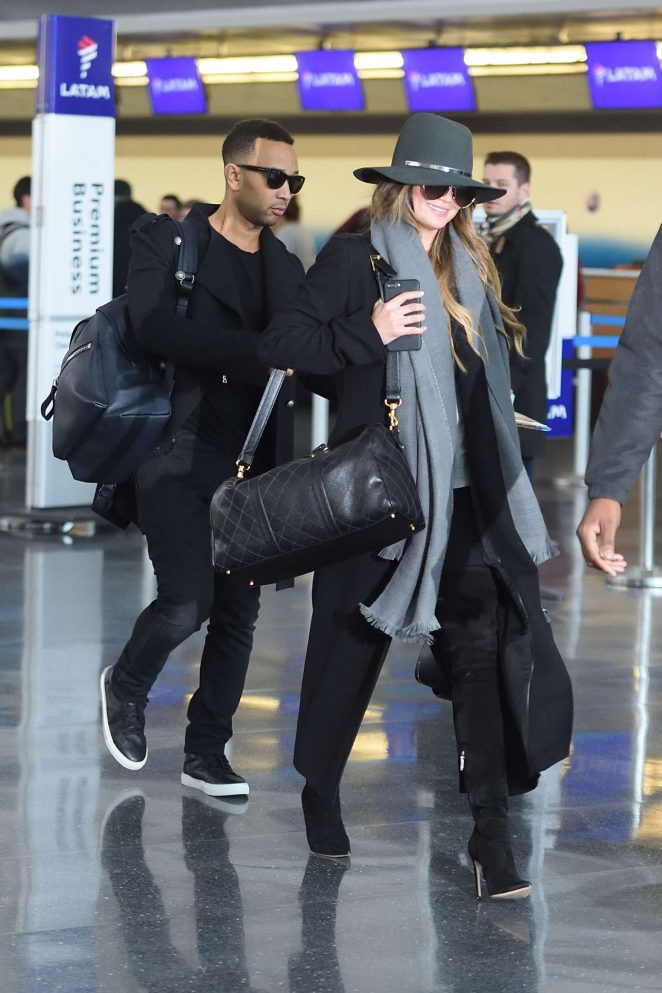 Chrissy Teigen and John Legend at JFK airport in NYC
